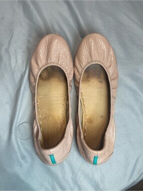 Tieks Ballet Flats in Blush Pink with Teal Heel Tab